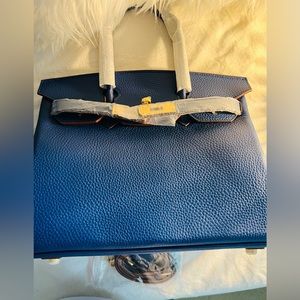 NEW: Leather Cobalt Blue Tote bag- FYI the Bag is heavy without anything in it.